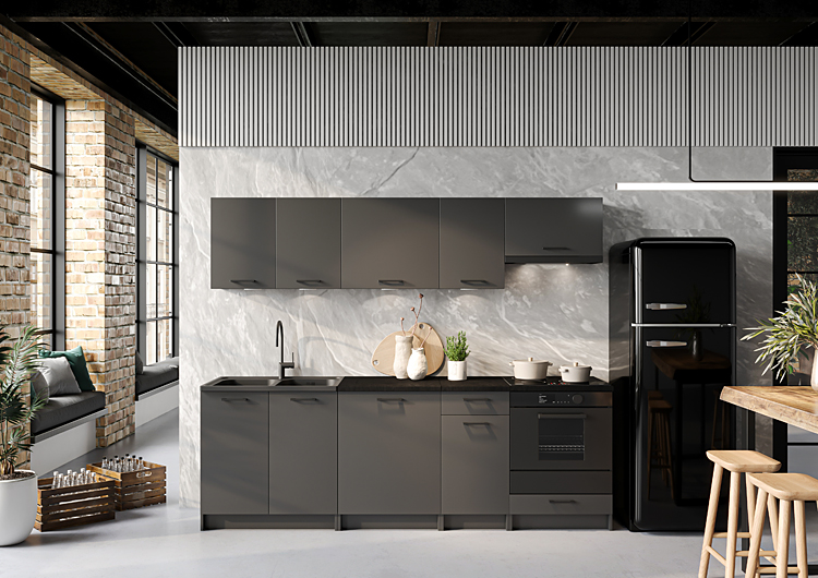 Wizualizacja aranżacji z zestawem mebli kuchennych Lanter 6X