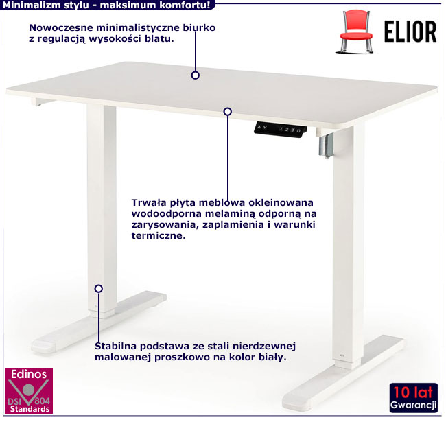 regulowane białe biurko Selima