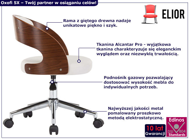 Biurowy fotel obrotowy Oxofi 5X kolor biały