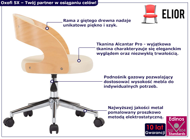 Biurowy fotel obrotowy Oxofi 5X kolor kremowy