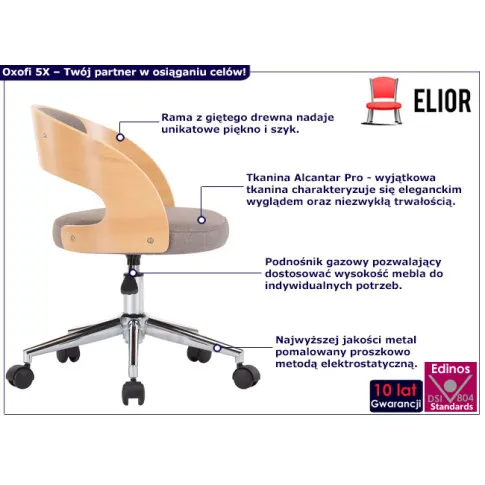 Biurowe krzesło obrotowe Oxofi 5X kolor taupe