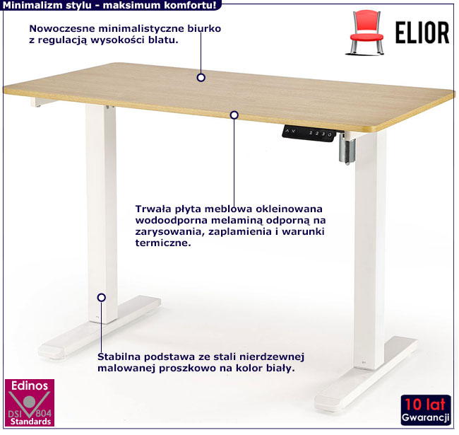 regulowane biurko Neta dąb złoty + biały