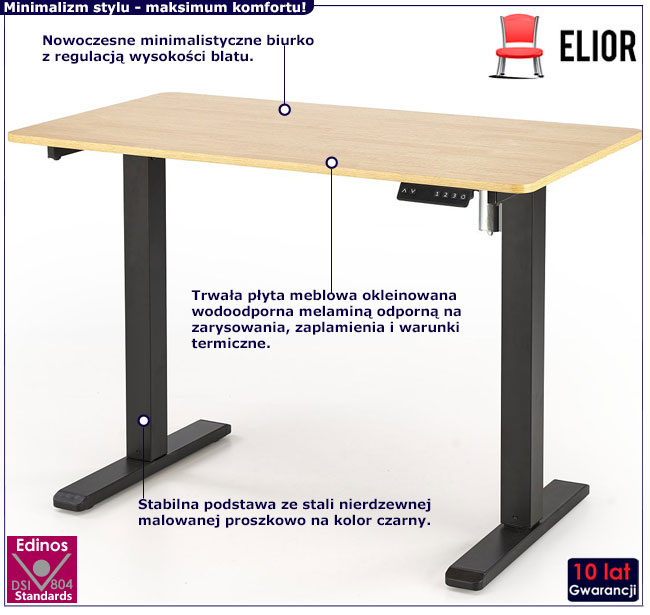 regulowane biurko Neta dąb + czarny