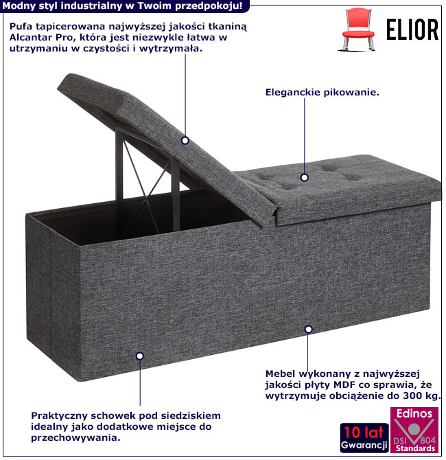 Szara pufa ze schowkiem do przedpokoju Cerko 4X