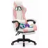 Biało-różowy fotel gamingowy z zagłówkiem i podnóżkiem Mari 4X