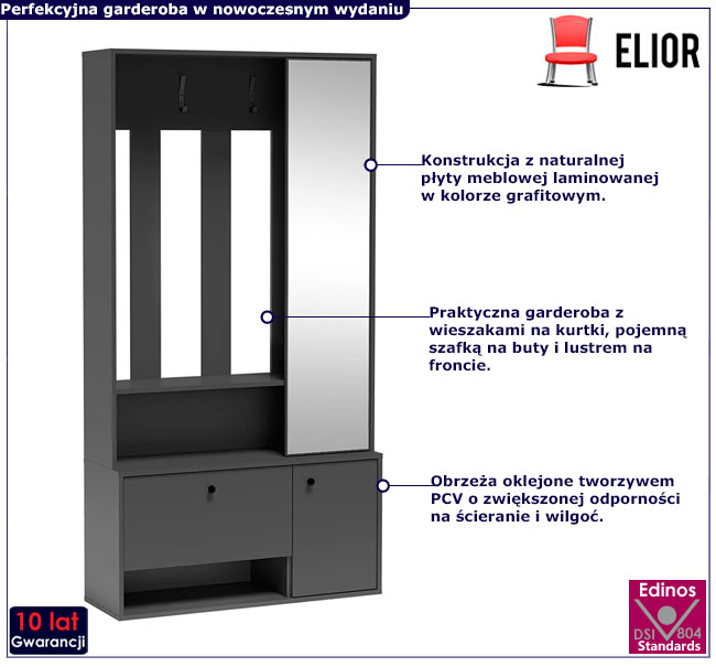 Nowoczesna grafitowa garderoba do przedpokoju Timy