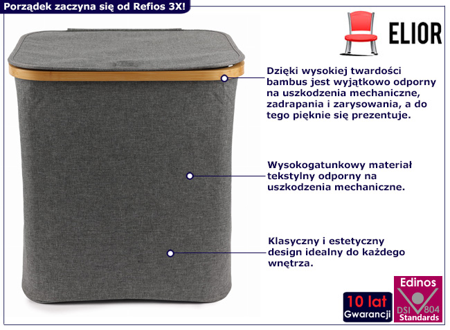 Materiałowy kosz na pranie Refios 3X 60L