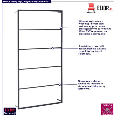 Fotografia Czarna nowoczesna drabinka na ręczniki - Gambo 3X z kategorii Łazienka