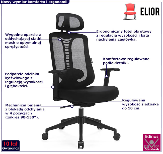 Czarny ergonomiczny obrotowy fotel Vinter