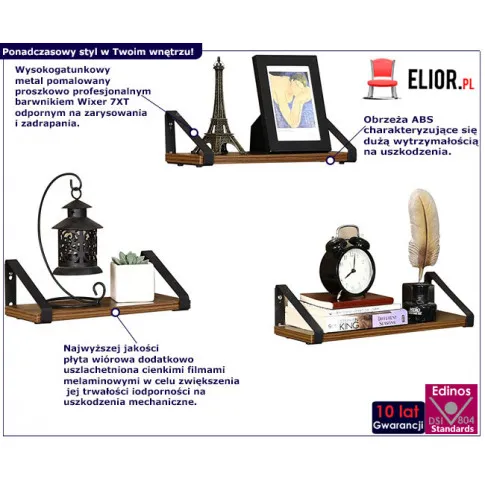 Fotografia 3 sztuki półek ściennych industrialnych - Vopra z kategorii Półki ścienne