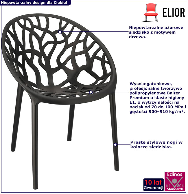 Czarne ażurowe krzesło tarasowe Moso