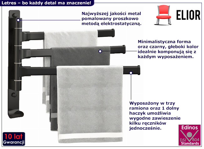 Trójramienny wieszak łazienkowy Rafosa