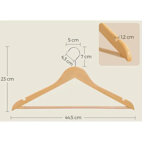 wymiary drewnianego wieszaka z kompletu 20 szt wieszakow na ubrania efia 5x