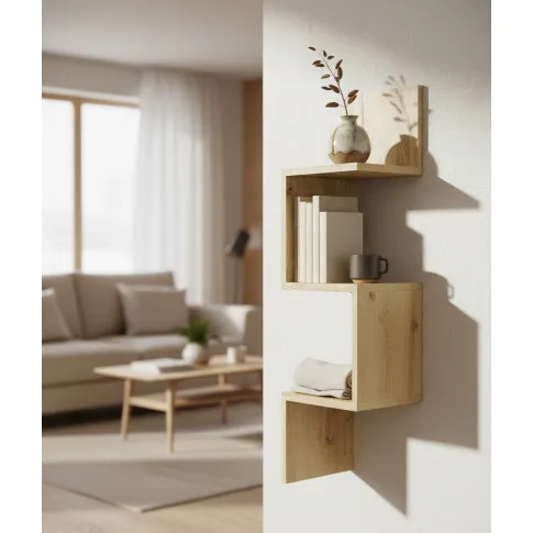 Minimalistyczna narożna półka ścienna dąb artisan   Flora 3X