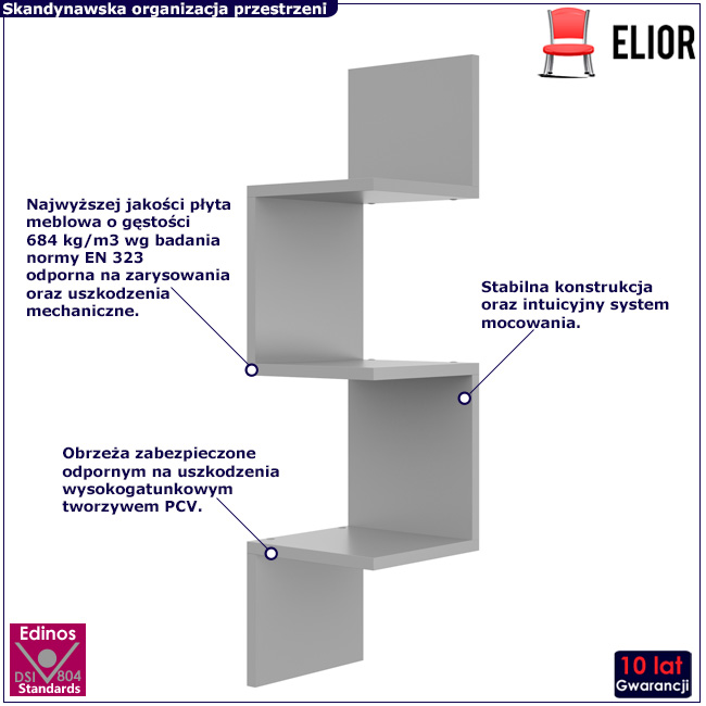 Minimalistyczna pólka ścienna Lexy 3X szary