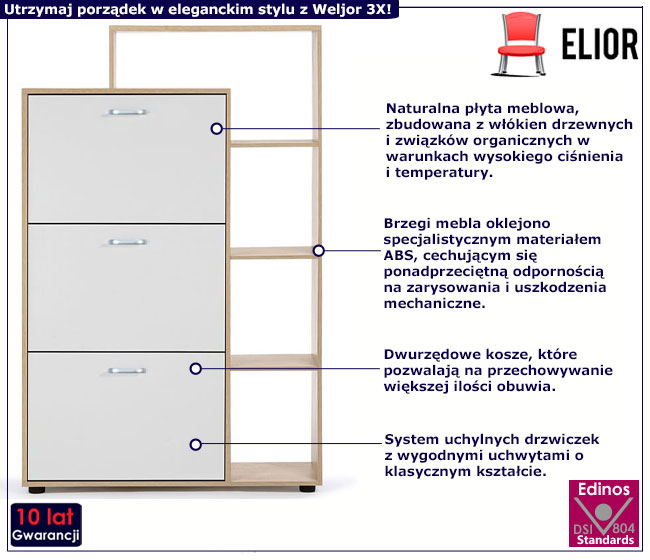 Szafka na buty z regałem Weljor 3X