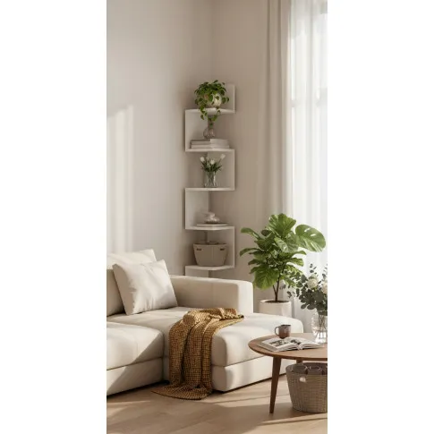 Biała narożna półka ścienna 5 poziomów   Flora 4X