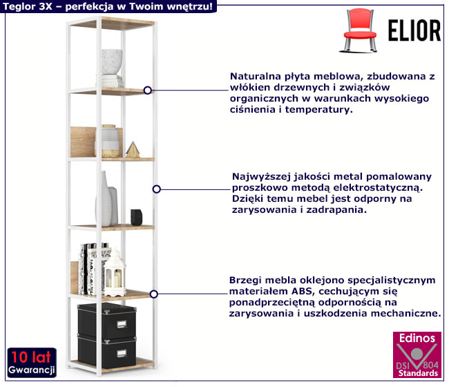 Wysoki regał otwarty Shira 3X biały+dąb sonoma