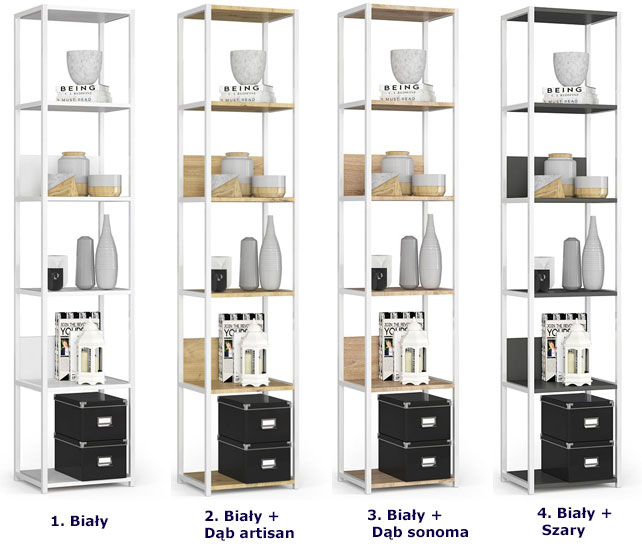 Warianty kolorystyczne regału Teglor 3X