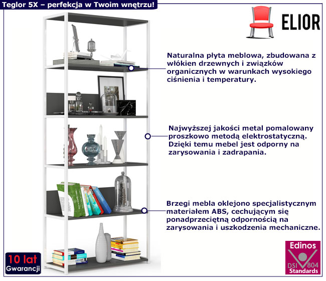 Wysoki regał otwarty Shira 5X biały+szary