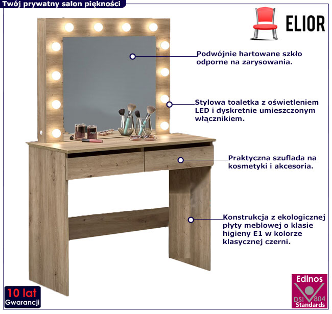 minimalistyczna toaletka z oświetlonym lustrem dąb artisan Priam