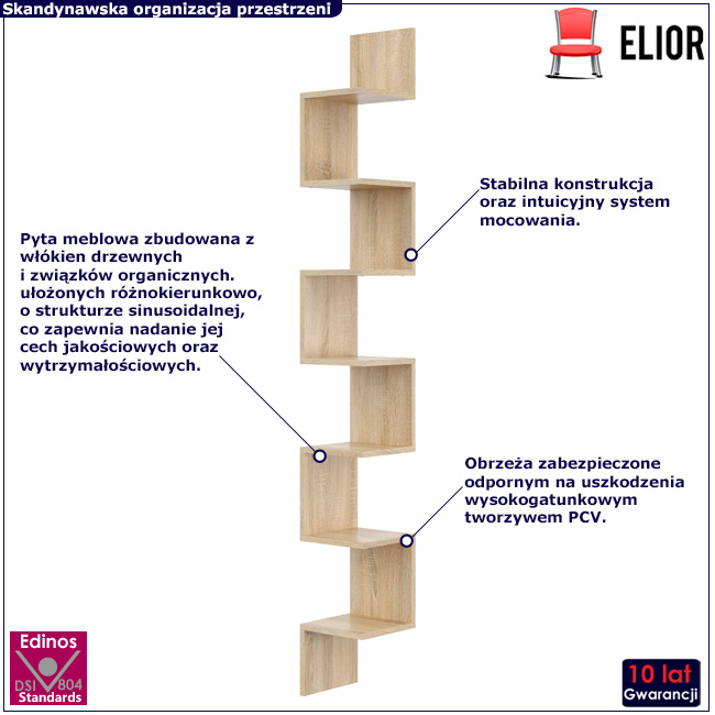 Minimalistyczna pólka ścienna Mirabel 5X dąb sonoma