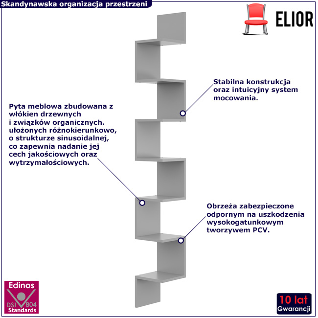Minimalistyczna pólka ścienna Flora 5X szary