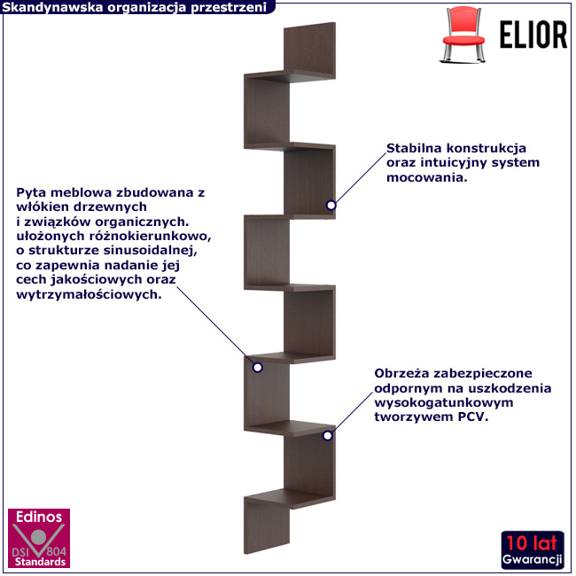 Minimalistyczna pólka ścienna Mirabel 5X wenge
