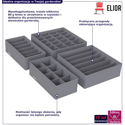 infografika zestawu 4 szarych organizerów fias