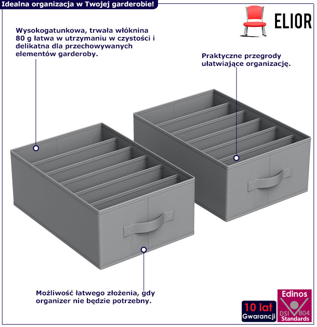 Komplet 2 szarych organizerów do szafy Grisa