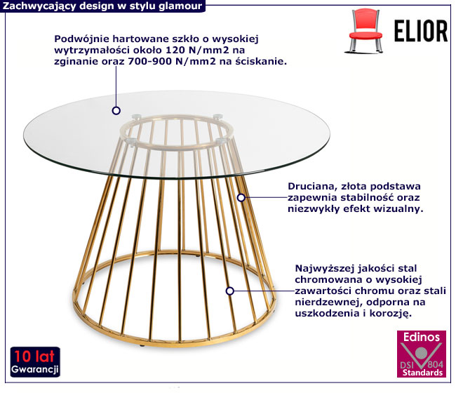 Szklany okrągły stół glamour Nalo