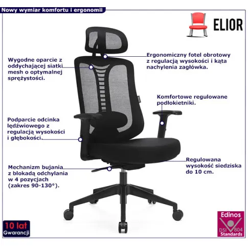 Fotografia Czarny biurowy fotel ergonomiczny zgodny z rozporządzeniem MR i PS z 2023r - Biosio z kategorii Pracownia i biuro