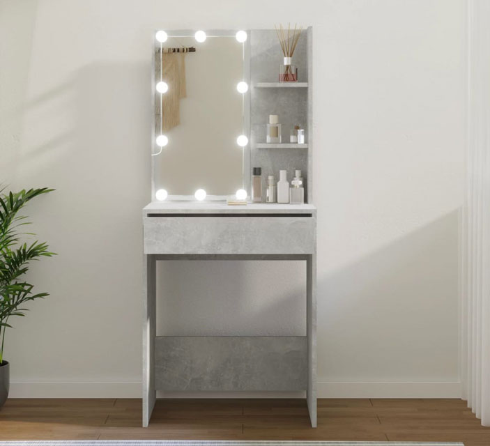 Wnętrze z wykorzystaniem wąskiej toaletki Mollugo szarość betonu