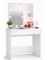 Biała toaletka do pokoju kosmetyczna z lustrem podświetlanym - Mollugo w sklepie Edinos.pl