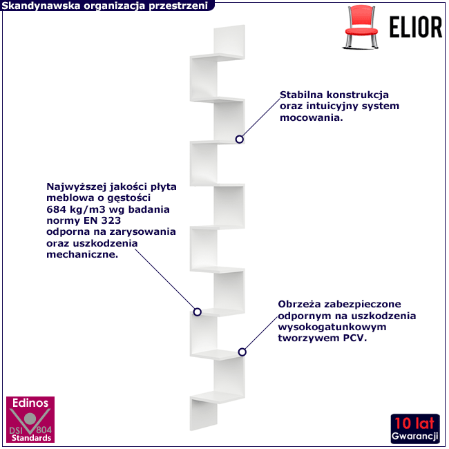 Biała minimalistyczna pólka ścienna Flora 6X