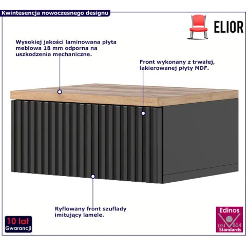 Wisząca szafka nocna lamelowa czarny + craft Ova