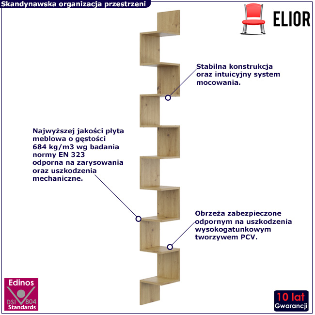 Minimalistyczna pólka ścienna Flora 6X dąb artisan