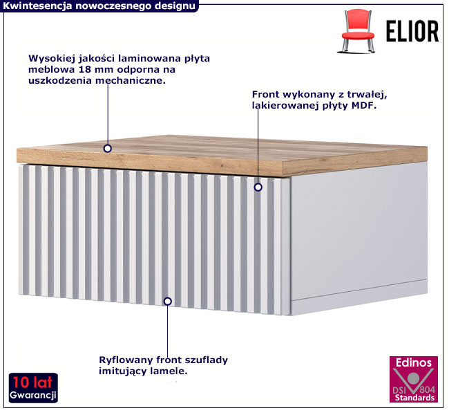 Biała wisząca szafka nocna z blatem dąb craft Falos