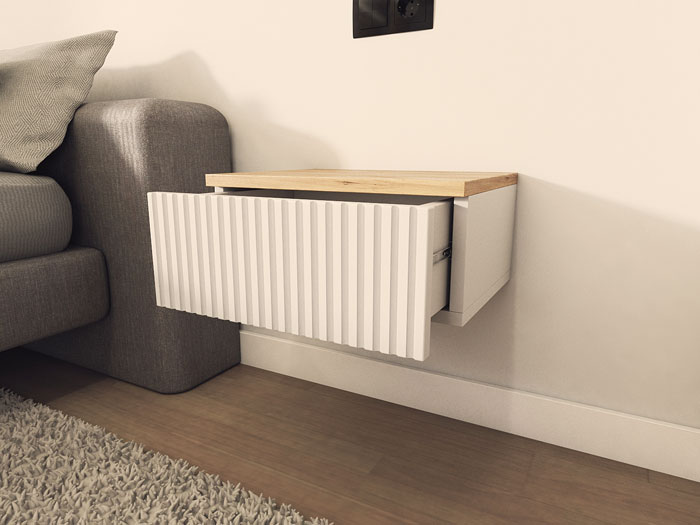 Biała nowoczesna wisząca szafka nocna z blatem craft Falos