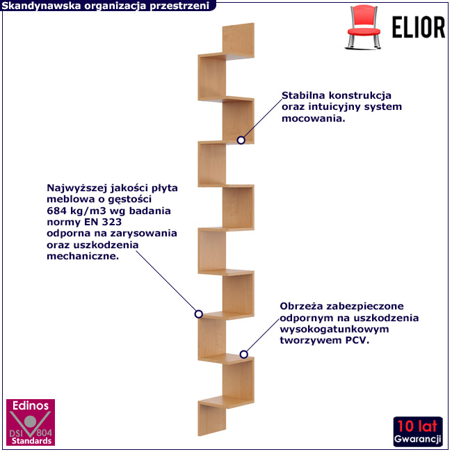 Minimalistyczna pólka ścienna Lexy 6X olcha