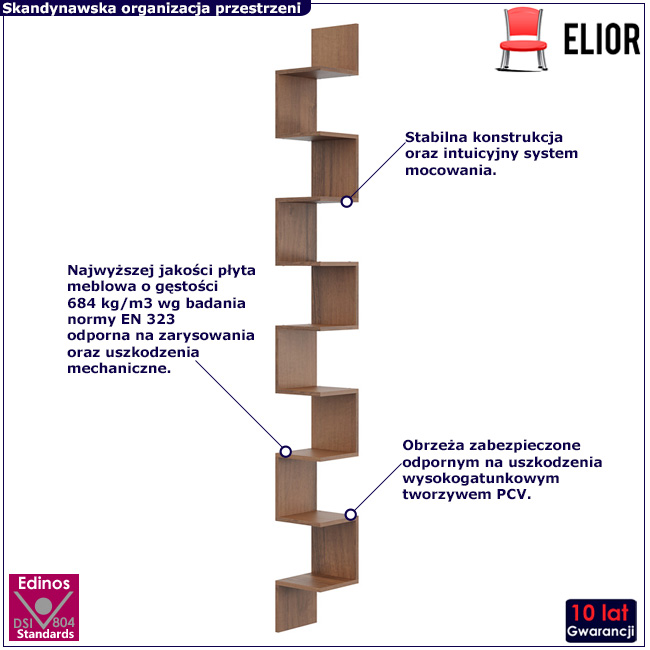 Minimalistyczna pólka ścienna Lexy 6X olcha