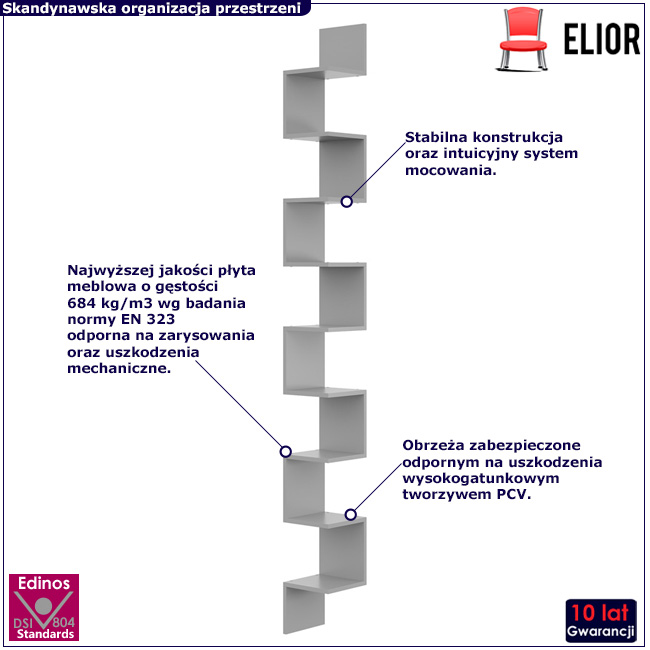 Minimalistyczna pólka ścienna Lexy 6X szary