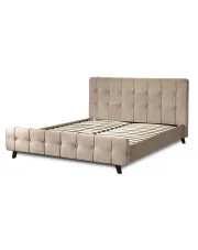 Beżowe welurowe podwójne łóżko z zagłówkiem 160x200 - Evolet