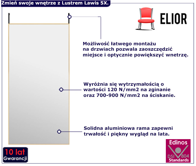 Prostokątny zlote lustro Lawis 5X