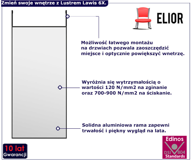 Prostokątne zlote lustro Foka 6X