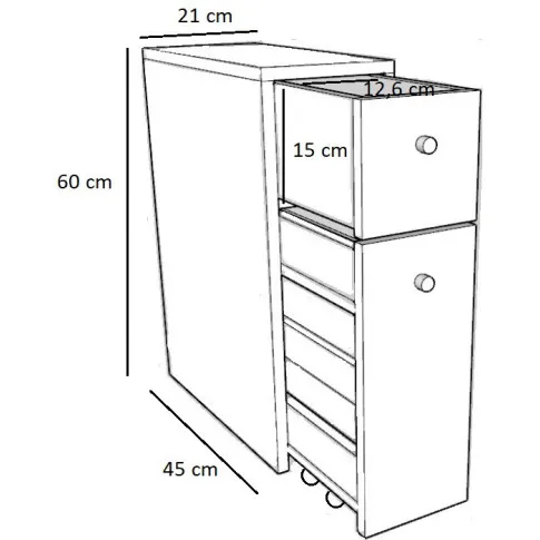 Wymiary wąskiej szafki łazienkowej z 2 szufladami Dris