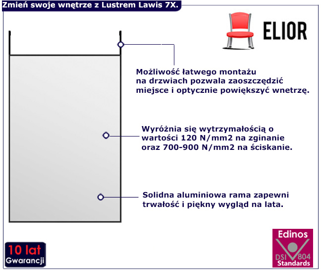 Prostokątne czarne lustro Lawis 7X