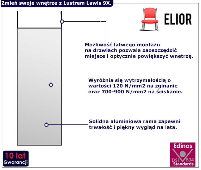 Nowoczesne lustro na drzwi Lawis 9X