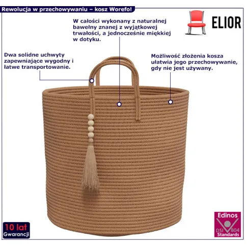 Bawełniany brązowy kosz na pranie Worefo