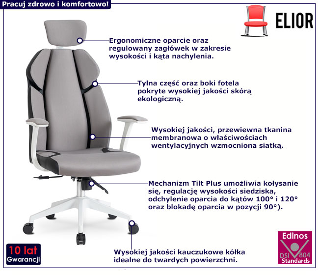 Szaro-czarny fotel biurowy ergonomiczny Rufev